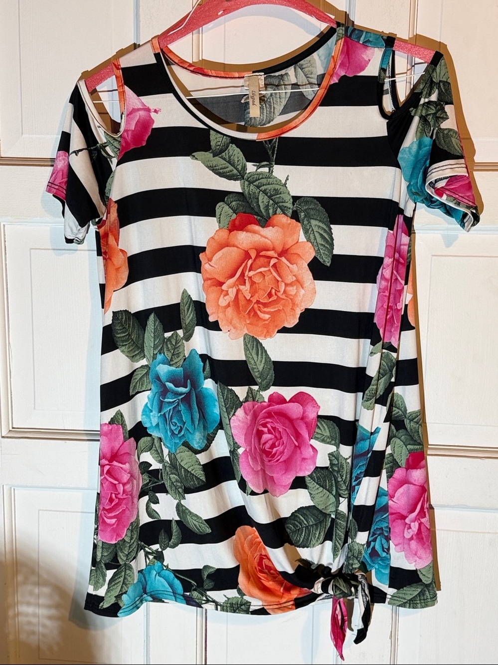 Lilypad Floral Stripe Cold-Shoulder Tunic Top - Multicolor
